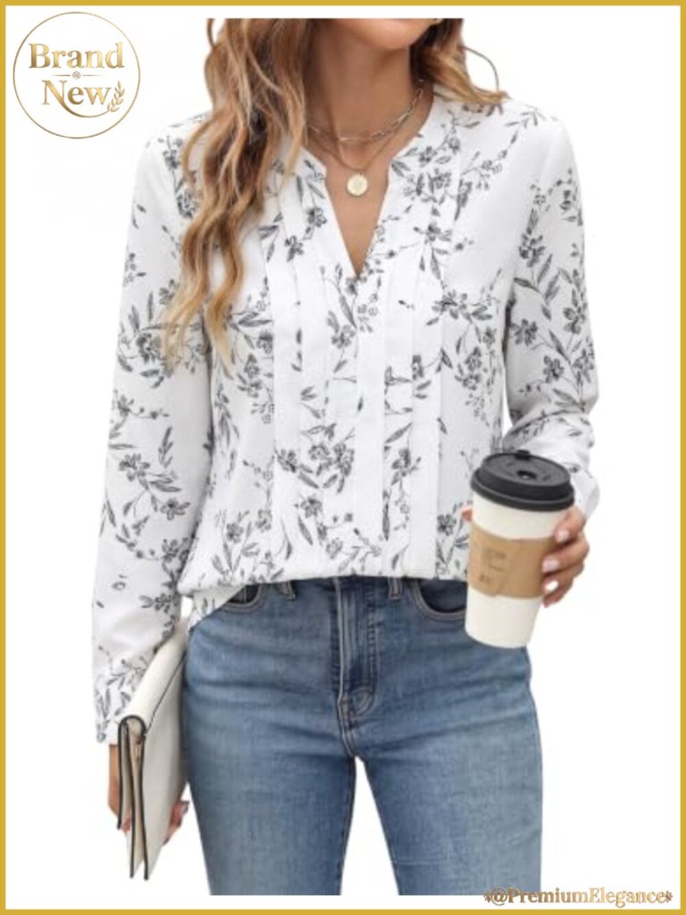 Women's Long Sleeve V-Neck Blouse Floral Bohemian Tunic Top